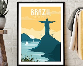 Brazil Travel Poster, Brazil Wall Art, Rio de Janeiro Poster, Rio de Janeiro Wall Art, South America Wall Art, Large Wall Art, Coastal Decor