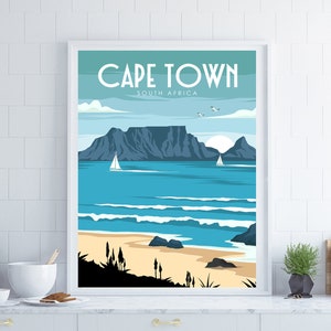 Cape Town Poster, South Africa Poster, Africa Poster, Table Mountain Poster, Retro Poster, Coastal Wall Art, Wall Art Cape Town