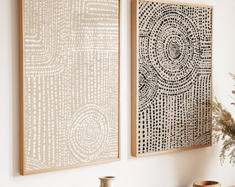 Boho Wall Art Prints, Printable Wall Art, Abstract Boho Wall Decor, Set of 2 Prints, Black Beige Prints, Boho Wall Art, Scandi Wall Art