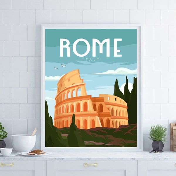 Affiche de Rome, Affiche de voyage de Rome, Affiche d’Italie, Affiche rétro, Affiche de voyage rétro, Affiche de Colesseum, Cadeau de voyage, Art de mur de voyage