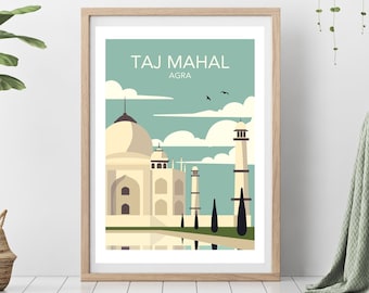 Taj Mahal Travel Poster, Taj Mahal Wall Art, Agra Wall Art, Retro Indian Travel Print, Retro Travel Poster, Travel Poster, Travel Gift