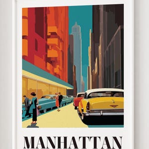 New York Poster Manhattan Poster Print New York Retro Travel Poster Modern Apartment Decor – Gift for Him Her – Travel Art Print