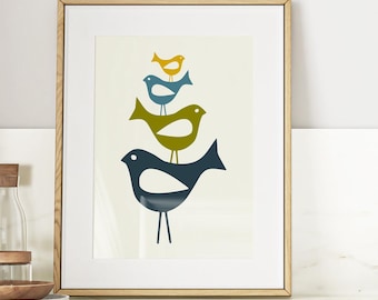 Mid Century Modern Bird Print: Abstract Danish Scandi Wall Art