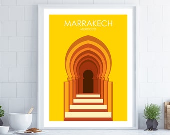 Retro Travel Poster, Marrakech Travel Poster, Morocco Travel Poster,  Travel Poster, Travel Gift, City Poster, Wedding Gift