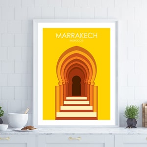 Retro Travel Poster, Marrakech Travel Poster, Morocco Travel Poster, Travel Poster, Travel Gift, City Poster, Wedding Gift image 1