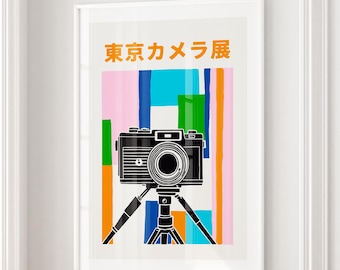 Tokyo Camera Exhibition Poster, Retro Japanese Photography Wall Art, Vintage Camera Print