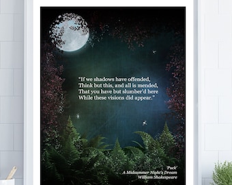 A Midsummer Night's Dream, Shakespeare Poster, Shakespeare Quote, Shakespeare Wall Art, Shakespeare Decor, Dorm Decor, Theater Poster