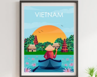 Vietnam Poster, Vietnam Travel Poster, Retro Travel Poster, Travel Poster, Travel Gift, Asian Wall Art, Wedding Gift, Coastal Art