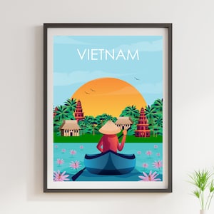 Vietnam Poster, Vietnam Travel Poster, Retro Travel Poster, Travel Poster, Travel Gift, Asian Wall Art, Wedding Gift, Coastal Art