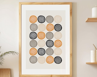 Mid Century Modern Poster, Retro Wall Art in Black, Grey, Beige and Burnt Orange