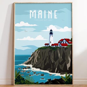 Portland Head Light Poster Maine Lighthouse Wall Art Coastal Travel Print, New England Decor