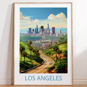 Retro California Souvenir Poster – Los Angeles Travel Print with Palm Trees – Vintage LA Wall Art – Cityscape Home Decor
