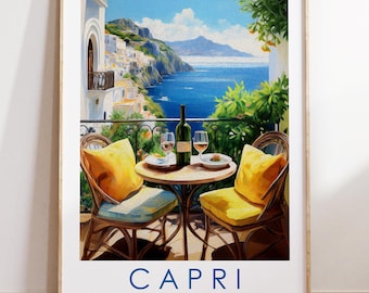 Capri Italy Travel Poster: Mediterranean Coastal Kitchen Art