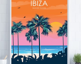 Ibiza Travel Poster, Retro Travel Poster, Travel Poster, Travel Gift, Ibiza Gift, Wedding Gift, Beach Decor, Coastal Wall Art