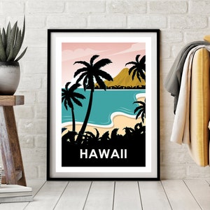 Hawaii Poster, Retro Hawaii Travel print, Retro Poster, Hawaii Print, Hawaii Wall Art, Living Room Art, Housewarming Gift, Travel Poster