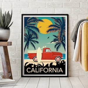 California Travel Poster,  Retro California Poster, Retro Poster, Travel Poster, Coastal Wall Art, Beach Poster, Large Wall Art