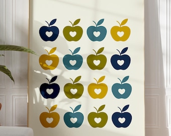 Mid Century Modern Apple Print, Scandinavian Kitchen Art