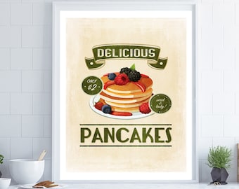 Kitchen Wall Art, Kitchen Sign, Housewarming Gift, Pancakes Wall Art, Retro Kitchen Poster, Kitchen Wall Decor, Gift for Cook