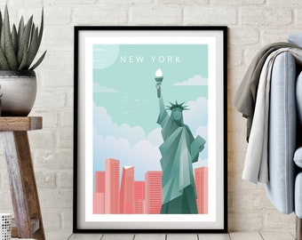 New York Poster,  Manhattan Poster, New York Gift, Travel Poster, Travel Gift, City Poster, Architecture Wall Art, Retro Travel Poster