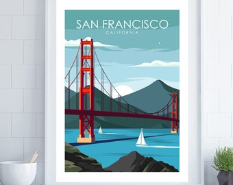 San Francisco Poster, California Poster,  Golden Gate Bridge Print, Travel Wall Art, Travel Poster, Retro Wall Art, California Wall Art