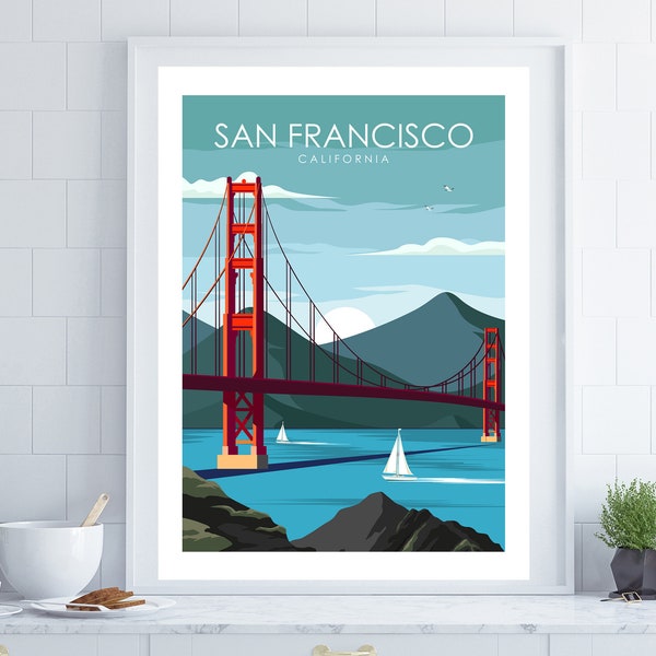 Póster de San Francisco, Cartel de California, Impresión del puente Golden Gate, Arte de pared de viaje, Póster de viaje, Arte de pared retro, Arte de pared de California