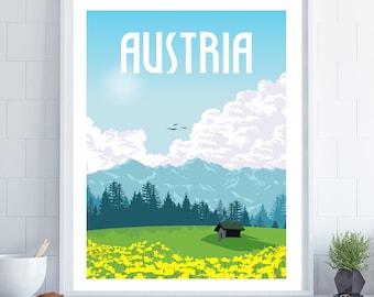 Austria Travel Poster, Austria Wall Art, Travel Poster, Travel Wall Art, Wall Art, Anniversary Gift, Romantic Art