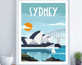 Sydney Poster, Sydney Travel Wall Art, Australia Poster, Sydney Print, Retro Wall Art, Travel Wall Art, New Home Gift, Sydney Wall Art