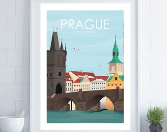 Prague Travel Poster, Retro Travel Poster, Prague Poster, Travel Poster, Travel Wall Art, Wedding Gift, Housewarming Gift, Leaving Gift