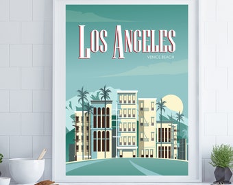 Los Angeles Travel Poster, California Travel Poster,  Retro California Poster, Venice Beach Poster, Retro Poster, Travel Poster