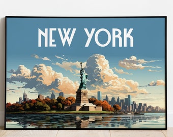 New York Poster, New York Travel Poster, United States Poster, Travel Wall Art, Retro Wall Art, Housewarming Gift, Large Wall Art