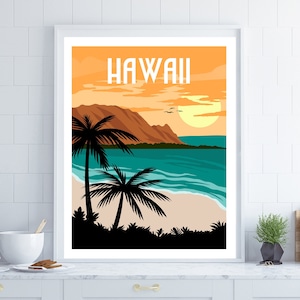 Hawaii Poster, Hawaii Wall Art, Travel Poster, Retro Travel Poster, Hawaii Print, Retro Poster, Coastal Decor, New Home Gift image 1