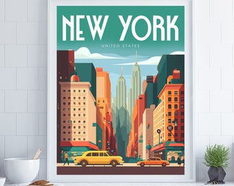 New York Poster, New York Travel Poster, Travel Wall Art, Retro Wall Art, Housewarming Gift, Large Wall Art, New York, Manhattan Poster