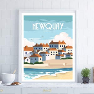 Newquay Poster, Newquay Wall Art, Cornwall Poster, Retro Travel Wall Art, Travel Wall Art, Coastal Decor, Vacation Poster, Tourism Poster