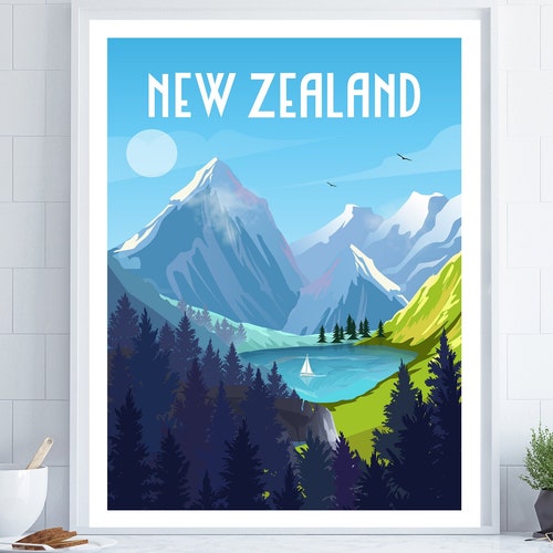 New Zealand Travel Poster Art Print Retro TR114 Etsy
