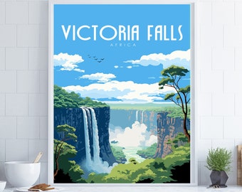 Victoria Falls Poster, Travel Print of Victoria Falls, African Poster, African Travel Poster, Zimbabwe, Travel Gift, Wedding Gift