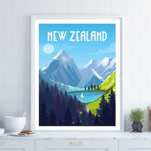 New Zealand Poster, New Zealand Wall Art, Coastal Wall Art, Travel Wall Art, Travel Poster, Retro Travel Poster, New Zealand Gift