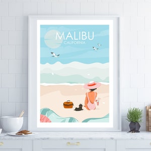 California Poster, Custom City Print, Malibu Poster, Retro Poster, Coastal Wall Art, Vintage Style Poster, Housewarming Gift