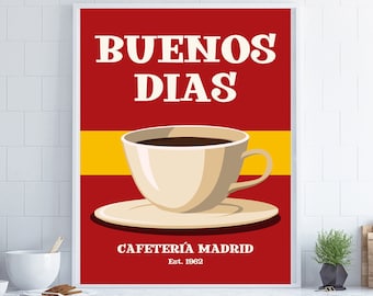 Buenos Dias Print, Kitchen Wall Art, Kitchen Decor, Retro Kitchen Decor, Spanish Decor, Spain Wall Art, Cafe Poster, Housewarming Gift
