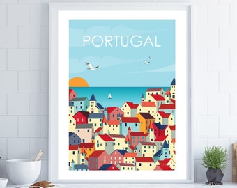 Portugal Travel Poster, Lisbon Poster, Retro Travel Poster, Travel Poster, Travel Gift, Wedding Gift, Coastal Decor, Housewarming Gift