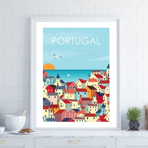 Portugal Travel Poster, Lisbon Poster, Retro Travel Poster, Travel Poster, Travel Gift, Wedding Gift, Coastal Decor, Housewarming Gift