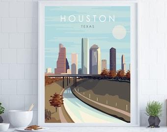 Houston Travel Print, Houston Travel Poster, Texas Travel Poster, Houston Momento, Houston Gift, Travel Poster, US Poster, Housewarming Gift