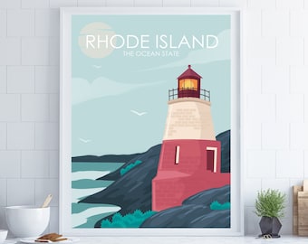 Rhode Island Poster, Newport Rhode Island, Coastal Wall Art, Retro Travel Poster, Travel Poster, Travel Gift, City Poster, Wedding Gift
