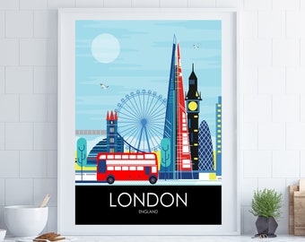 London Travel Poster, London Poster, Retro Travel Poster, Travel Poster, Travel Gift, Wedding Gift, Housewarming Gift, London Gift, UK Gift
