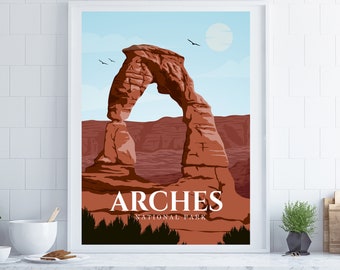 Utah Travel Poster, Arches National Park Poster, National Park Poster, Office Wall Art, Hiking Gift, Retro Style Travel Poster