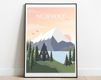 Póster de Noruega, Póster retro, Arte mural de Noruega, Póster de viaje retro, Póster de viaje, Póster de viaje de Noruega, Arte mural de viaje, Regalo de boda