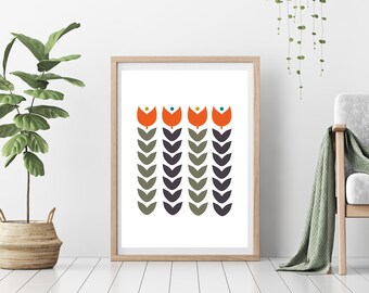Geometric Floral Mid-Century Modern Art Print