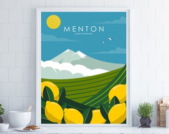 Menton Travel Poster, France Travel Poster, Retro Travel Poster, Travel Poster, Travel Gift, City Poster, Wedding Gift, Coastal Wall Decor