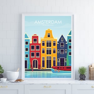 Amsterdam Travel Poster, Amsterdam Poster, Netherlands Poster, The Netherlands Poster, Travel Poster, Retro Style Print, Travel Gift