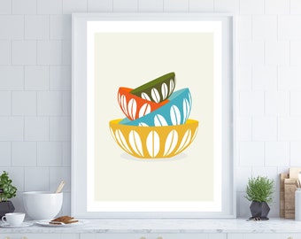 Kitchen Decor, Kitchen Wall Art, Bowl Poster, Cute Wall Art, Large Wall Art, Cathrineholm Wall Art, Mid Century Modern Art, Utensils Poster