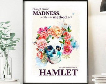 Hamlet Poster, Shakespeare Poster, Shakespeare Quote, Shakespeare Wall Art, Dorm Decor, Theatre Poster, Drama Student Gift, Theatre Gift